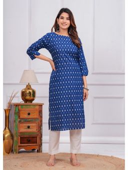 Meeranshi - Indigo Blue Butta Printed Straight Calf Length Kurta