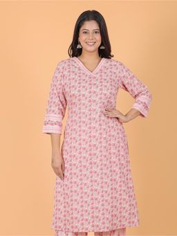 ARAMYA - Soft Cotton Straight Floral Print Kurta