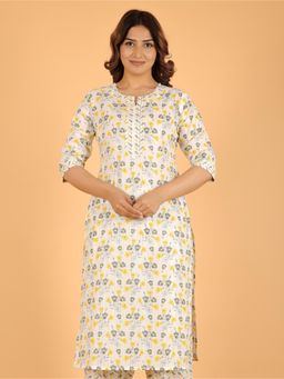 ARAMYA - Soft Cotton Straight Floral Print Kurta