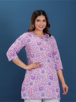 ARAMYA - Soft Cotton Straight Floral Print Kurta