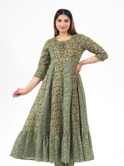 ARAMYA - Soft Cotton Anarkali Floral Print Kurta