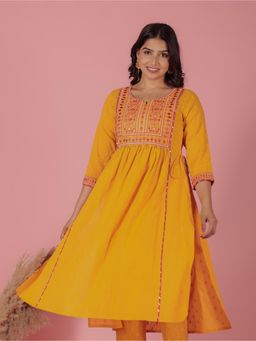 ARAMYA - Textured Cotton A-Line Solid Kurta