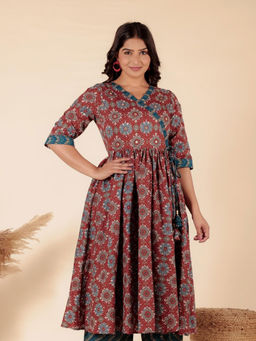 ARAMYA - Soft Cotton Angrakha Geometric Print Kurta