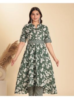 ARAMYA - Soft Cotton High Low Floral Print Kurta with Belt (Set of 2)