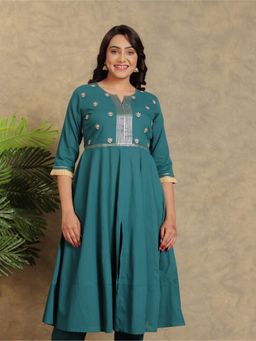 ARAMYA - Soft Cotton Anarkali Solid Kurta