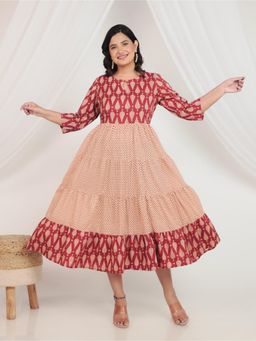 ARAMYA - Soft Cotton Anarkali Geometric Print Kurta