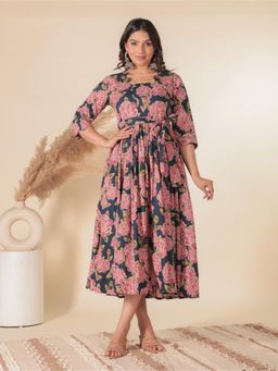 ARAMYA - Soft Cotton Flared Floral Print Kurta