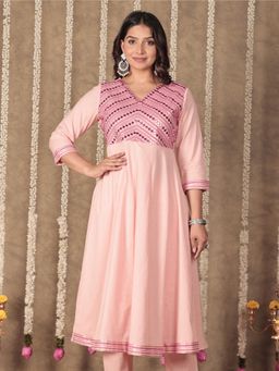 ARAMYA - Soft Cotton Flared Solid Kurta