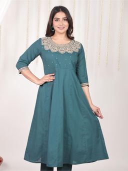 ARAMYA - Soft Cotton Flared Solid Kurta