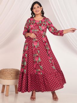 ARAMYA - Soft Cotton Anarkali Floral Print Kurta