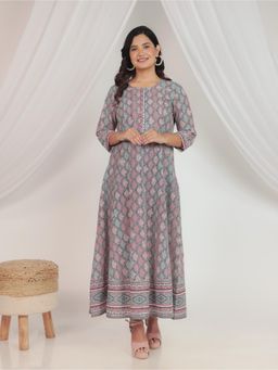 ARAMYA - Soft Cotton Flared Geometric Print Kurta