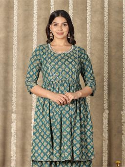 ARAMYA - Soft Cotton Flared Geometric Print Kurta