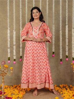 ARAMYA - Soft Cotton Flared Floral Print Kurta