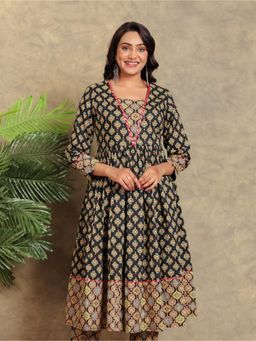 ARAMYA - Soft Cotton Anarkali Floral Print Kurta