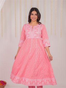 ARAMYA - Soft Cotton Anarkali Block Print Kurta