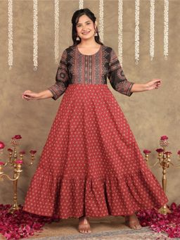 ARAMYA - Soft Cotton Anarkali Floral Print Kurta