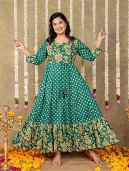 ARAMYA - Soft Cotton Anarkali Floral Print Kurta
