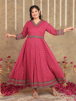ARAMYA - Soft Cotton Angrakha Butti Print Kurta
