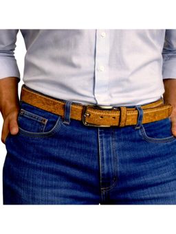 Crabby Hunt - Men’s Genuine Leather Tan Leather Belt with Stitches- Classic & Stylish