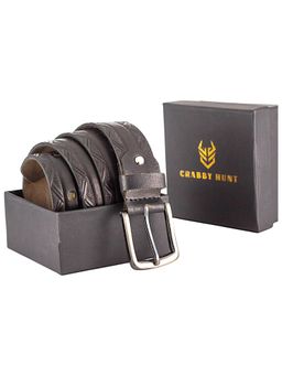 Crabby Hunt - Black Patterned Genuine Leather Belt for Men