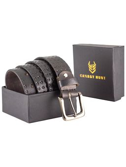 Crabby Hunt - Black Textured Genuine Leather Belt for Men