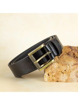 Crabby Hunt - Black Leather Belt with Golden Roller Buckle for Men