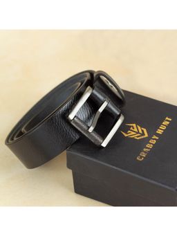 Crabby Hunt - Black Leather Belt with Roller Buckle for Men