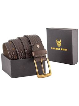 Crabby Hunt - Brown Woven Pattern Leather Belt for Men