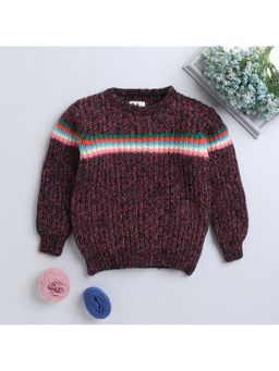 Yellow Apple - Maroon Self Design Cozy Warm Kids Full Sleeve Sweater