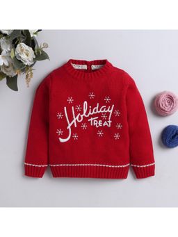 Yellow Apple - Red Self Design Cozy Warm Kids Full Sleeve Sweater