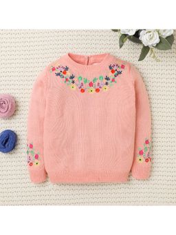 Yellow Apple - Peach Floral Cozy Warm Kids Full Sleeve Sweater