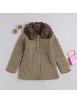 Yellow Apple - Brown Self Design Cozy Warm Kids Full Sleeve Cardigan