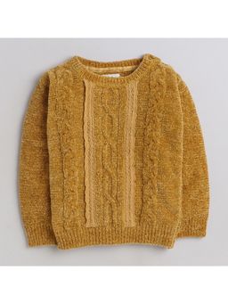 Yellow Apple - Mustard Self Design Cozy Warm Kids Full Sleeve Sweater