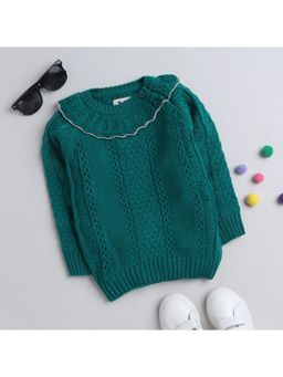 Yellow Apple - Green Self Design Cozy Warm Kids Full Sleeve Sweater