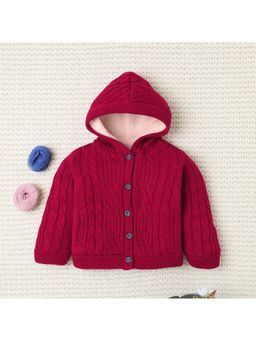 Yellow Apple - Pink Self Design Cozy Warm Kids Full Sleeve Cardigan