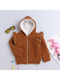 Yellow Apple - Rust Self Design Cozy Warm Kids Full Sleeve Cardigan