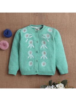 Yellow Apple - Green Self Design Cozy Warm Kids Full Sleeve Cardigan