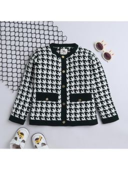Yellow Apple - Black Self Design Cozy Warm Kids Full Sleeve Cardigan
