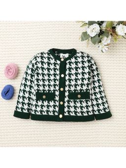 Yellow Apple - Green Self Design Cozy Warm Kids Full Sleeve Cardigan (6-12 Months)