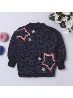 Yellow Apple - Black Self Design Cozy Warm Kids Full Sleeve Sweater