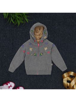 Yellow Apple - Grey Self Design Cozy Warm Kids Full Sleeve Cardigan