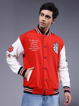 PRONK - Cards Men Varsity Embroidered Bomber Jacket