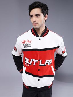 PRONK - Men Graphic Printed Varsity Bomber Jacket