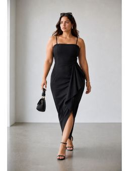 Virgio - Black Solid Cotton Strapless Fitted Plus Size Dress