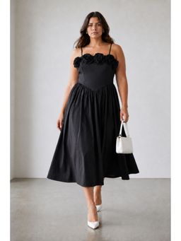Virgio - Black Solid Cotton Basque Corsage Plus Size Dress