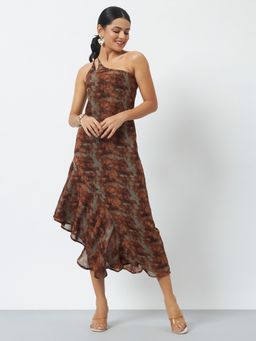 Trend Arrest - Brown Polyester Printed Dress