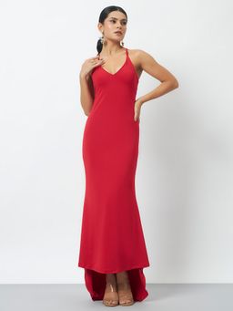 Trend Arrest - Red Polyester Solid Dress