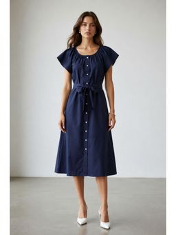 Virgio - Navy Blue Solid Cotton Dress