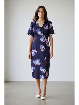 Virgio - Purple Floral Viscose Printed Side Slit Dress
