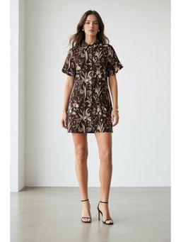 Virgio - Brown Tropical Cotton Boxy Fit Classic Shirt Dress